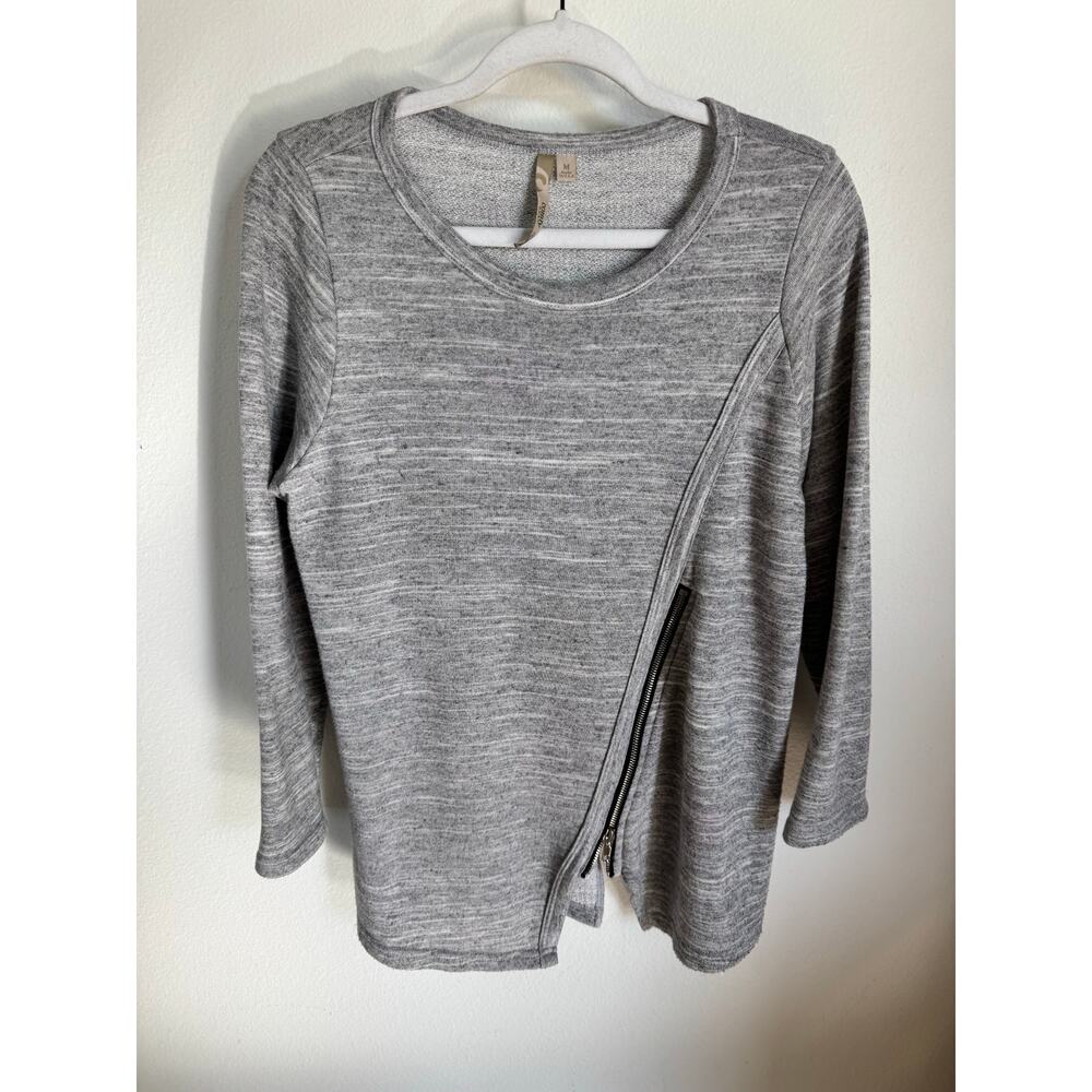 Comfy USA Women's Sweatshirt Blouse Asymetrical Zipper‎ Size Medium Gray
